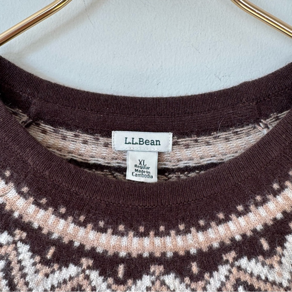 LL Bean Brown Fair Isle Cashmere Sweater XL - Picture 5 of 6